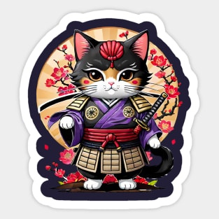 Japanese Samurai Cat Tattoo, Kawaii Ninja Cat Sticker